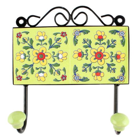 Pea Green Tiny Flower Ceramic Tile wall Hook